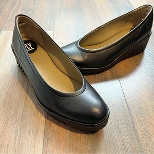 Fly London Black Leather Wedges Size 8